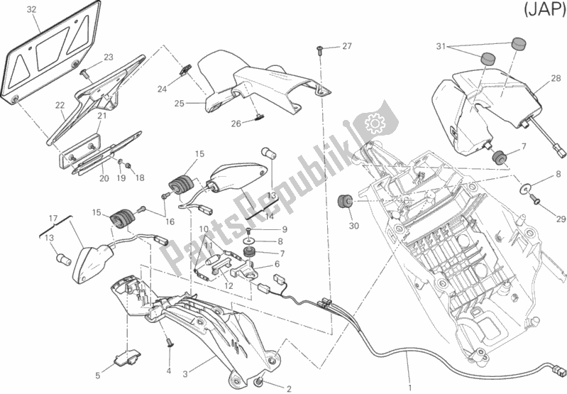 Todas las partes para 27b - Soporte De Matrícula - Luz Trasera de Ducati Hypermotard 939 2018